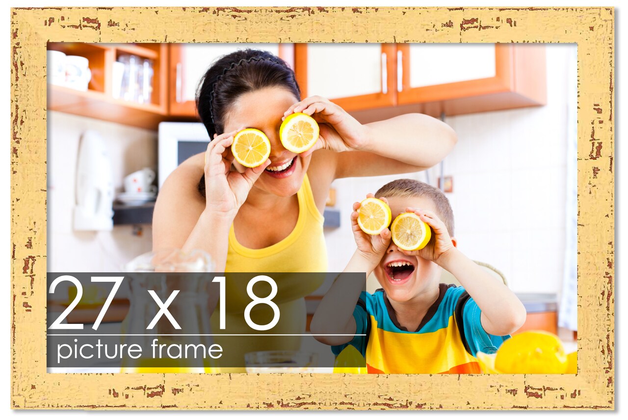 Shabby Chic Yellow Picture Frame - UV Acrylic, Backing Board, Hanging Hardware Included